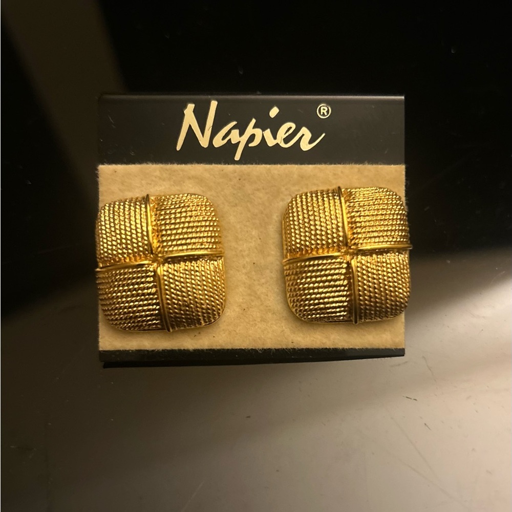 Vintage Signed Napier Gold-Tone Textured Earrings